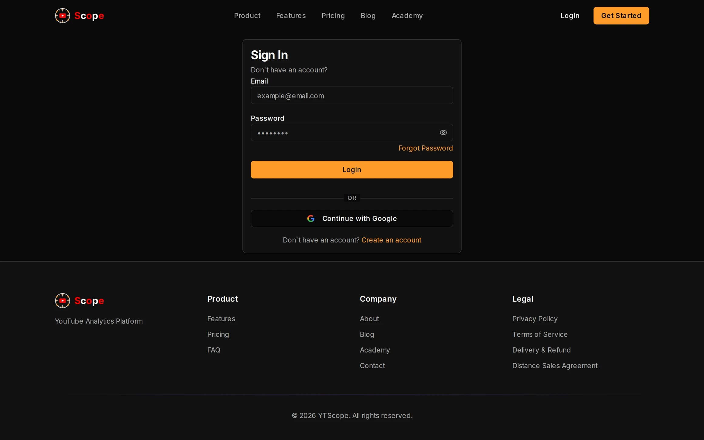 YTScope Login form